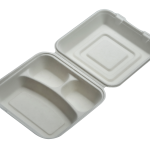 Bagasse 3 Compartment Hinged Lid Box